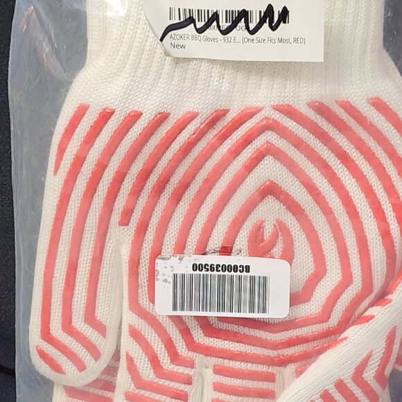 Azoker Brand Red and White Long Cuff BBQ Grill Heat Resistant Gloves Made in USA - Picture 9 of 16